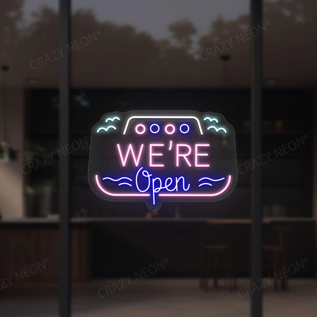 We Are Open Multicolor Sign Boat Shape image 1