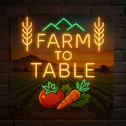 Farm to Table LED Neon Sign - Colorado Agriculture - Local Sourcing - Amber & Green Light
