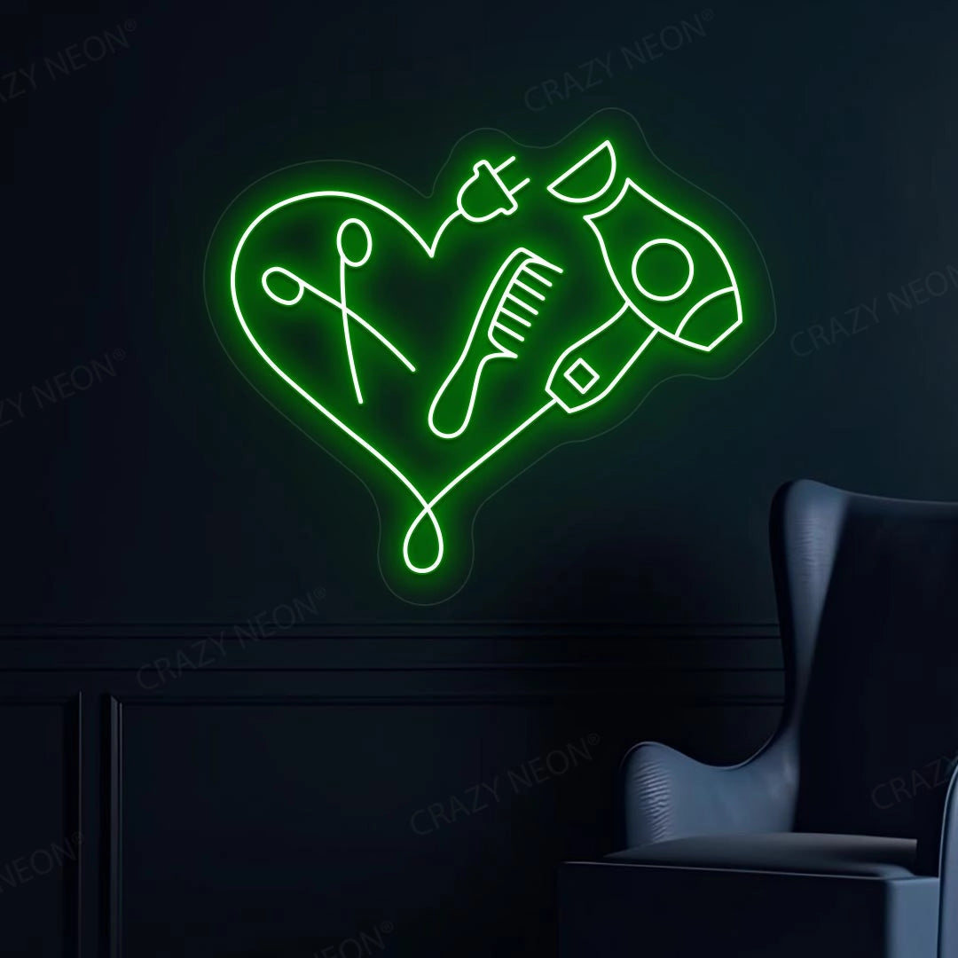 Hair Dryer Combs Clippers Heart Neon Sign image 1