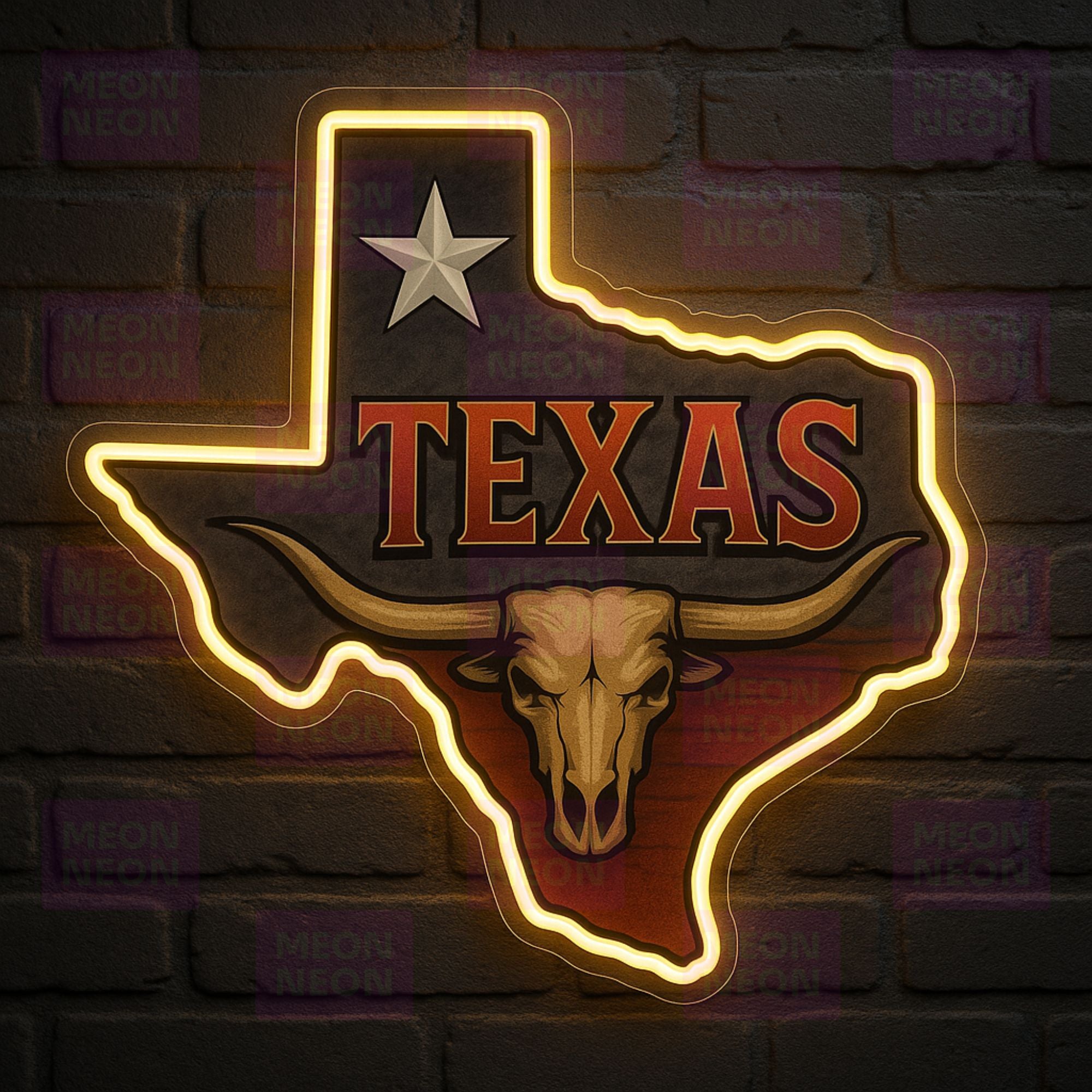 Longhorn Legacy Texas Neon Sign with Cattle Skull
