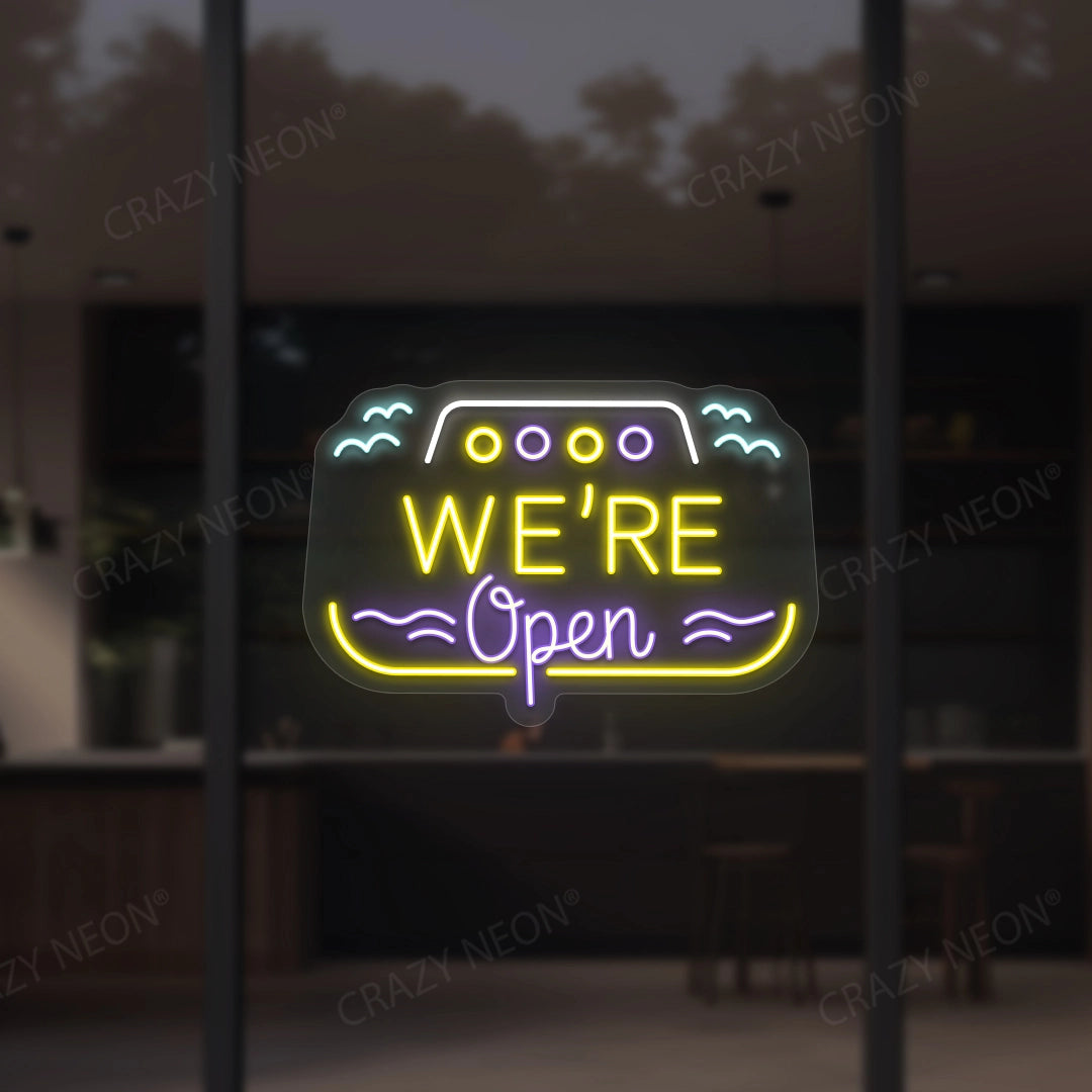 We Are Open Multicolor Sign Boat Shape image 0