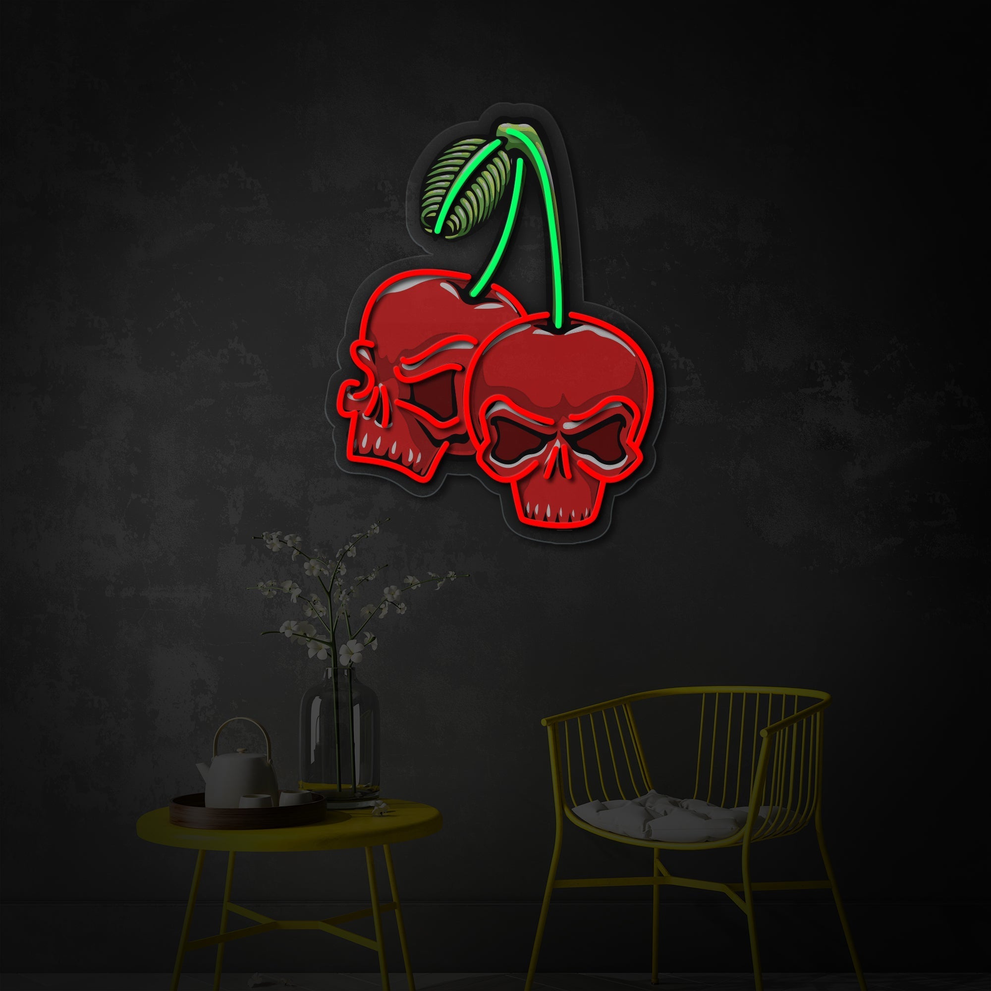 Cherry Skull LED Neon Sign | Gothic Food Art