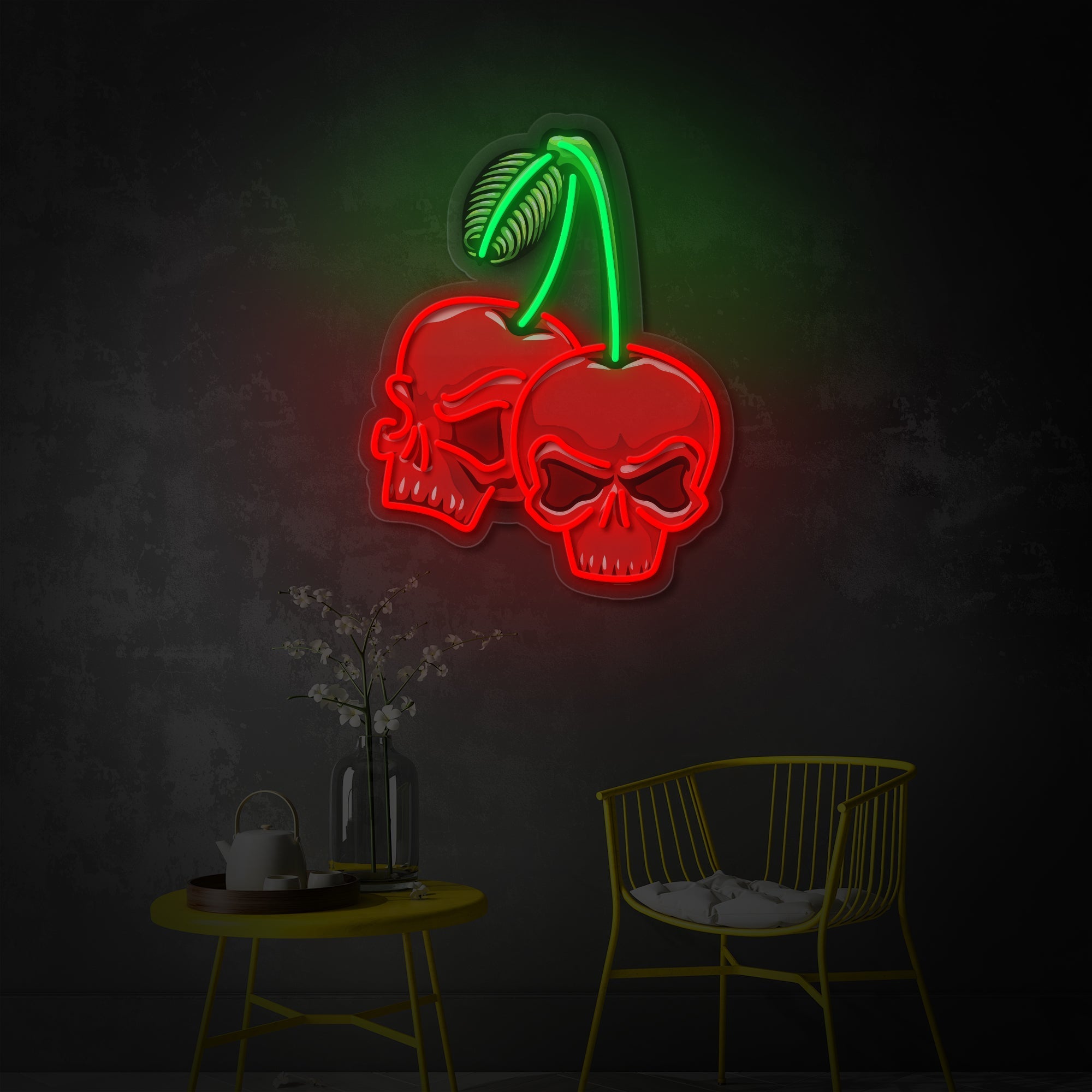 Cherry Skull LED Neon Sign | Gothic Food Art