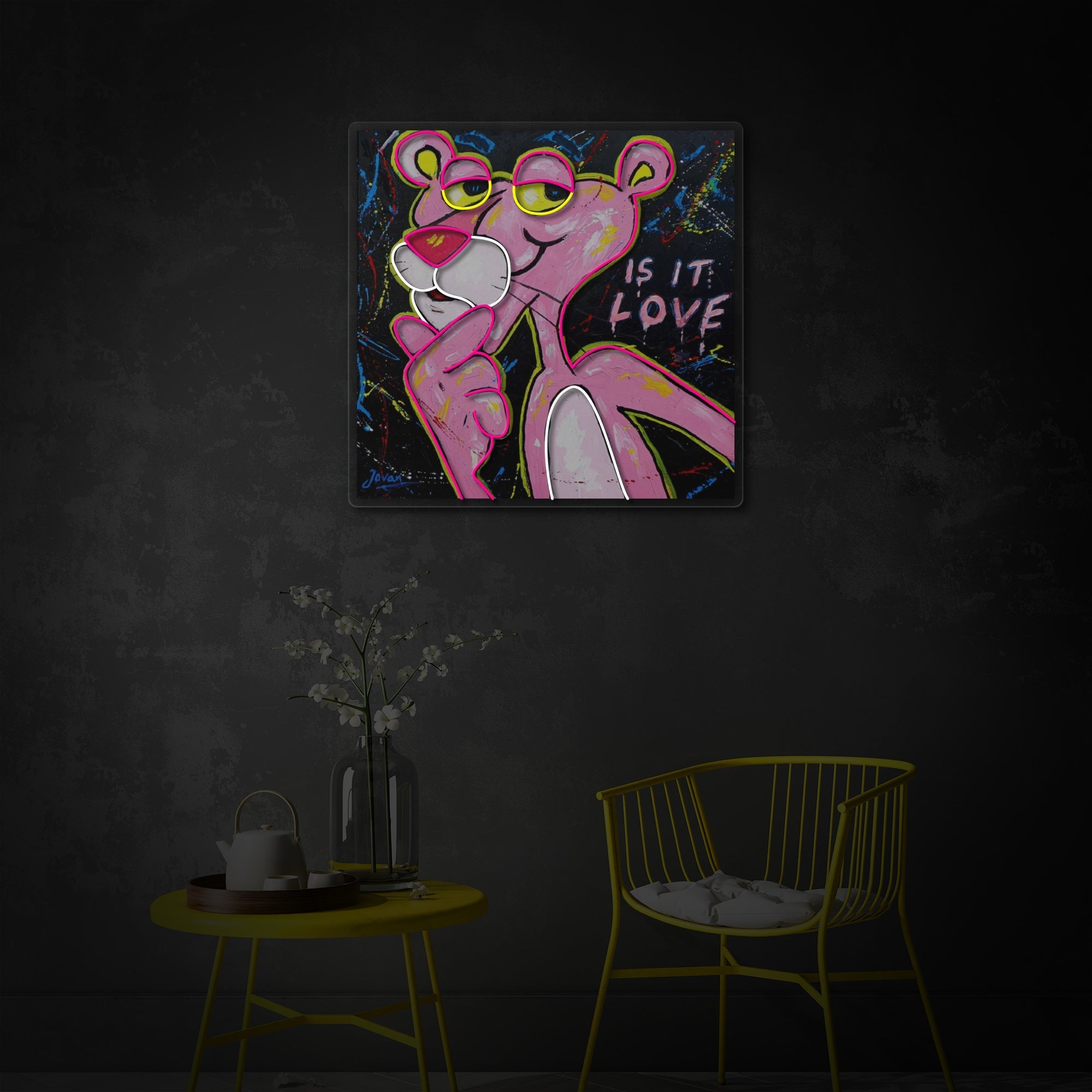 Pink Panther Love LED Neon Sign | Cartoon Wall Art