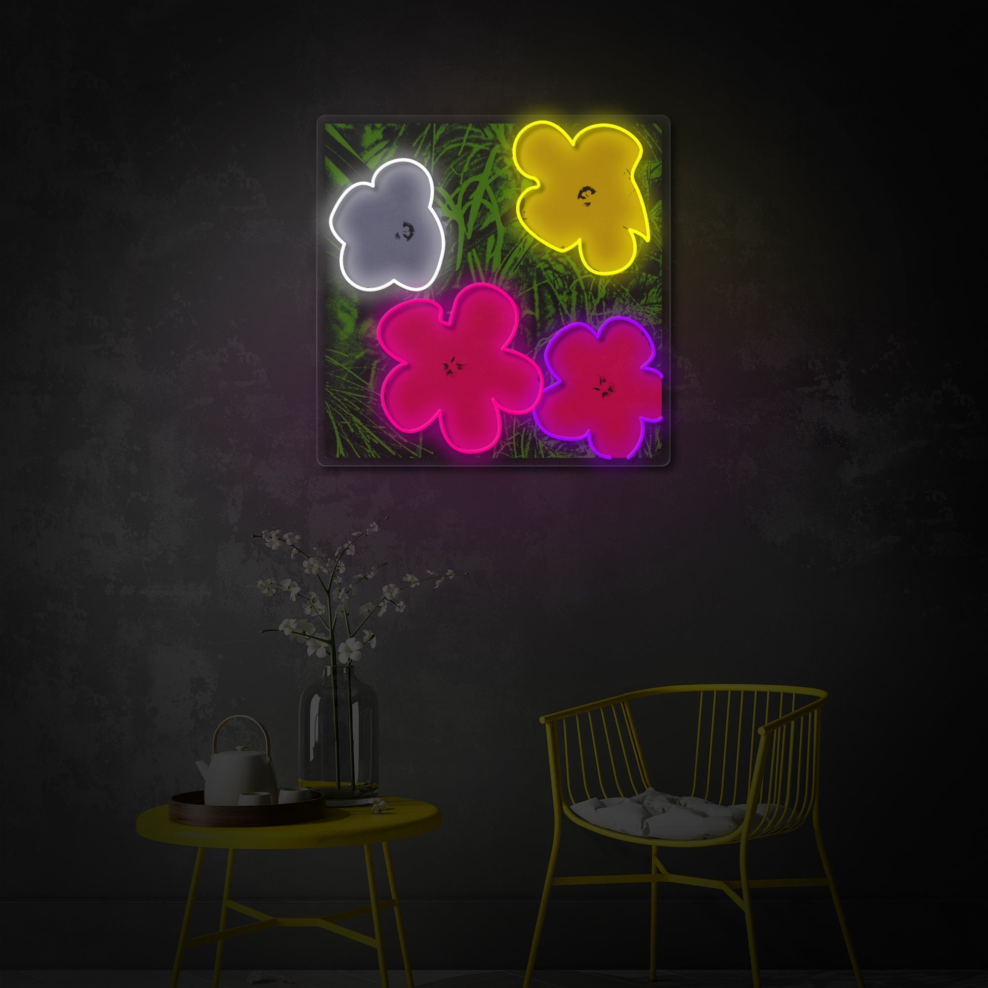 Pop Art Flowers LED Neon Sign | Floral Wall Art