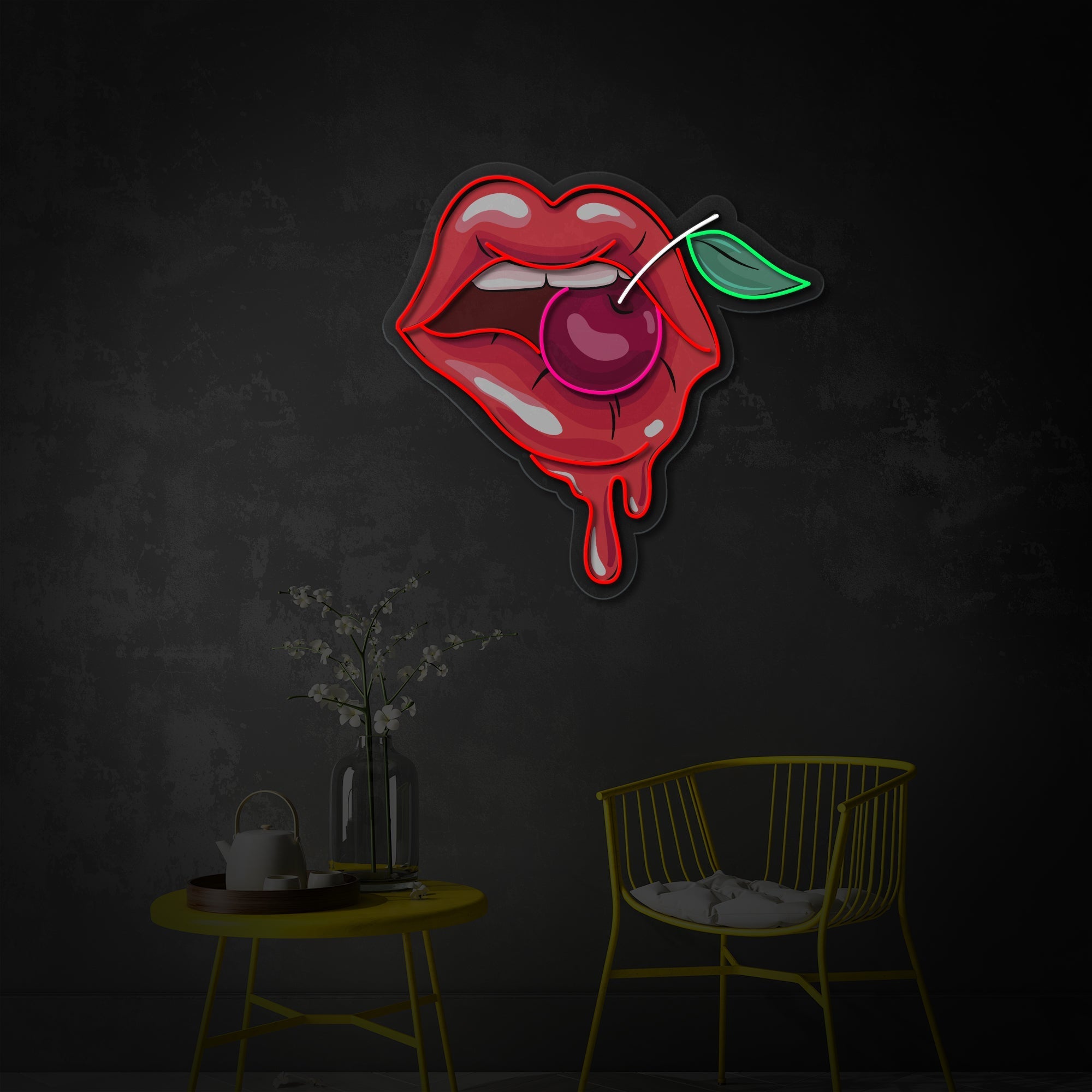 Cherry Lips LED Neon Sign | Beauty Wall Art