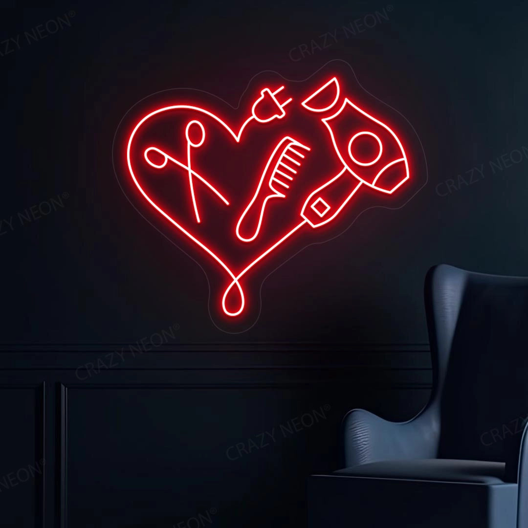 Hair Dryer Combs Clippers Heart Neon Sign image 0